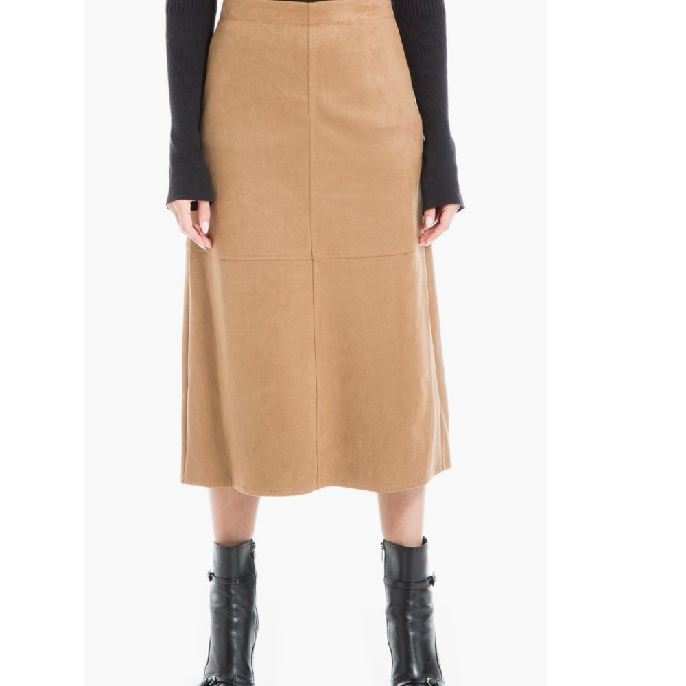 NWOT Max Studio Faux Suede Camel A-Line Midi Skirt